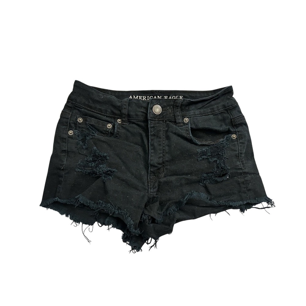 American Eagle Festival Shorts Womens 4 Black Excellent Distressed Denim Cut Off